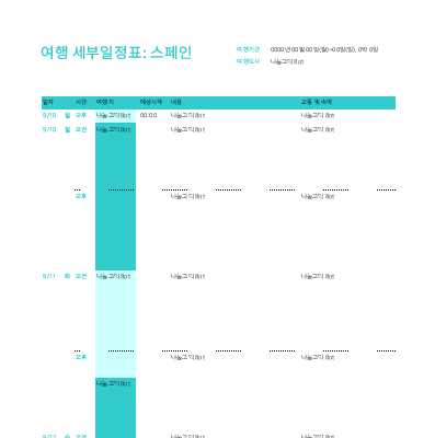 여행 세부 일정표 여행 세부 일정표